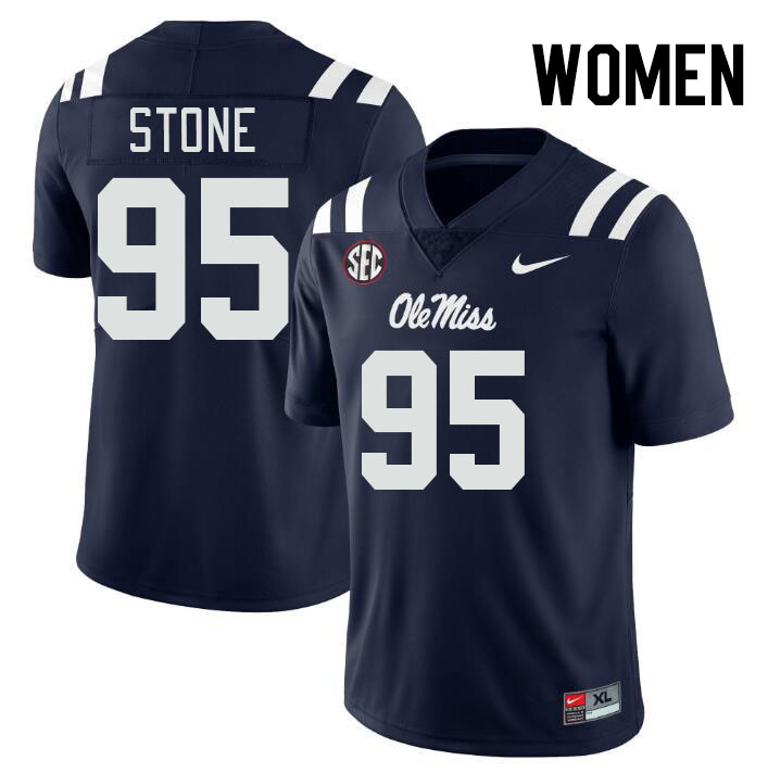 Women #95 Akelo Stone Ole Miss Rebels College Football Jerseyes Stitched Sale-Navy